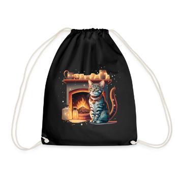 Katze Kamin Weihnachten Geschenk - Turnbeutel - Schwarz - Vorne