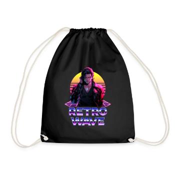 Retro Wave 80er Jahre Anime Man – Anime Shirt - Turnbeutel - Schwarz - Vorne