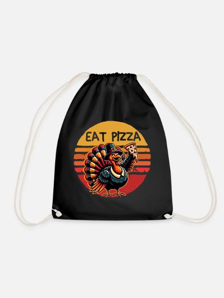 Eat Pizza Thanksgiving Turkey Graphic - Drawstring Bag - black
