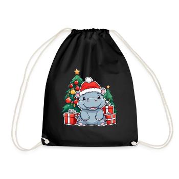 Mignon bébé hippopotame avec chapeau de père Noël - Sac de sport léger - noir - Devant