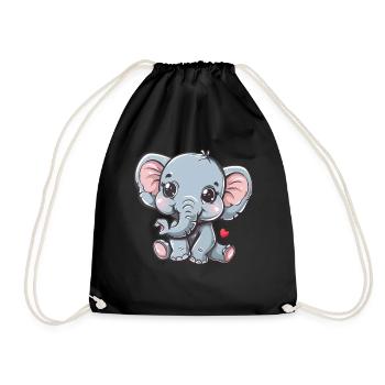 Éléphant mignon avec coeur pour enfants - Sac de sport léger - noir - Devant