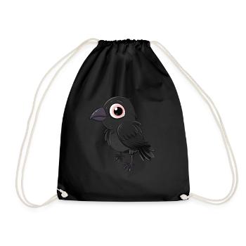 Adorable kawaii crow with big eyes - Drawstring Bag - black - Front