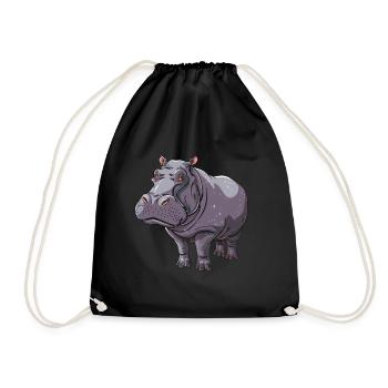 Funny hippo cartoon motif - Drawstring Bag - black - Front