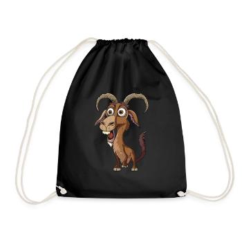 Chèvre drôle avec de grands yeux et un sourire - Sac de sport léger - noir - Devant