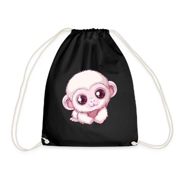 Cute Pink Baby Monkey Look - Drawstring Bag - black - Front