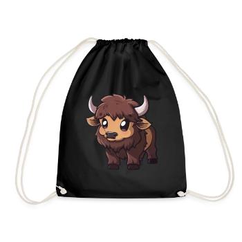 Niedlicher Bison Cartoon Charakter - Turnbeutel - Schwarz - Vorne