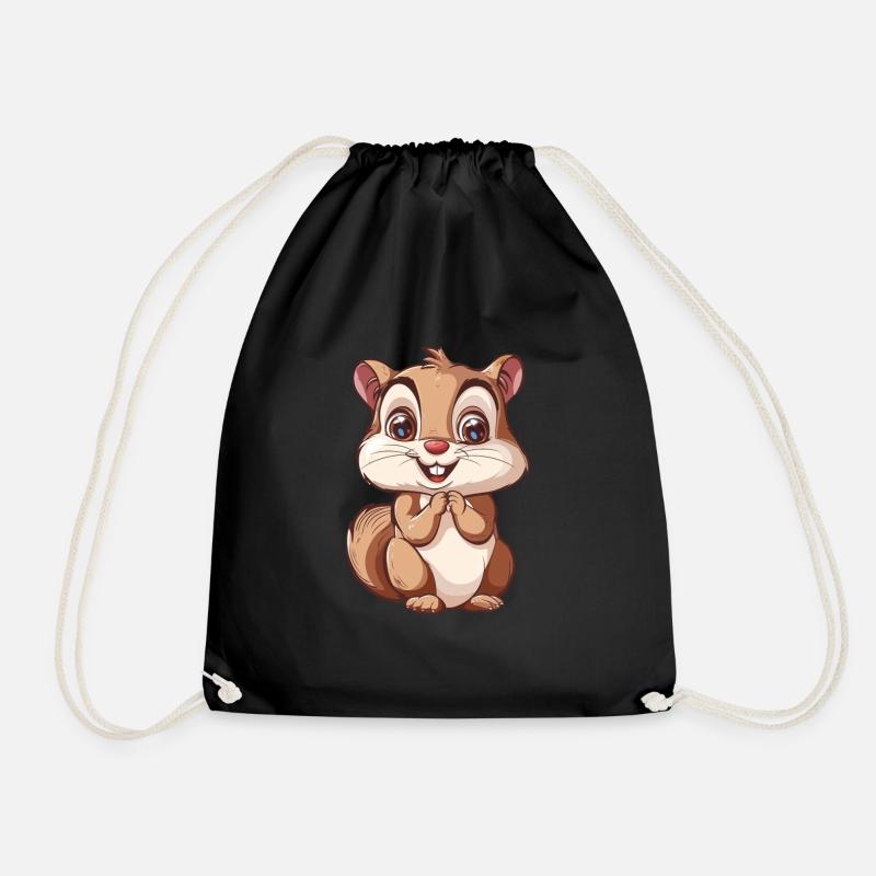 Niedliches Lächelndes Eichhörnchen Motiv - Turnbeutel - Schwarz