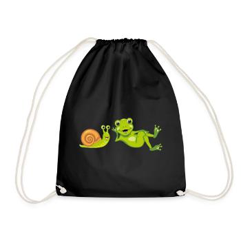 Funny snail and frog - Drawstring Bag - black - Front