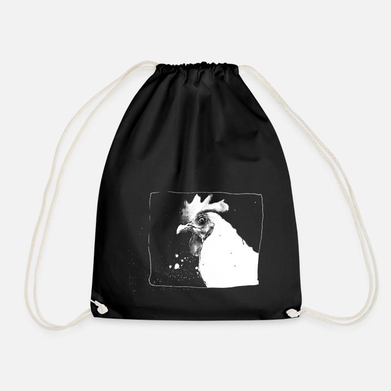 Crazy Chicken | Crazy Chicken | Hand Drawn - Drawstring Bag - black