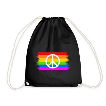 Peacezeichen auf LGBT Regenbogenfahne - Turnbeutel - Schwarz - Vorne