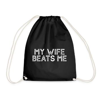 My Wife Beats Me at Every Game Funny Joke Husband - Drawstring Bag - black - Front
