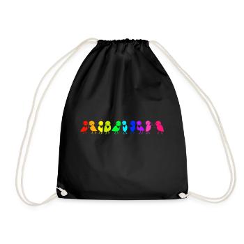 colorful row of birds ravens - Drawstring Bag - black - Front