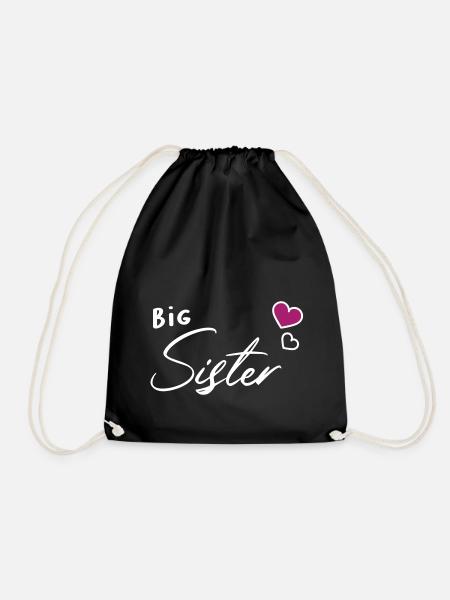 Big sister siblings heart - Drawstring Bag - black