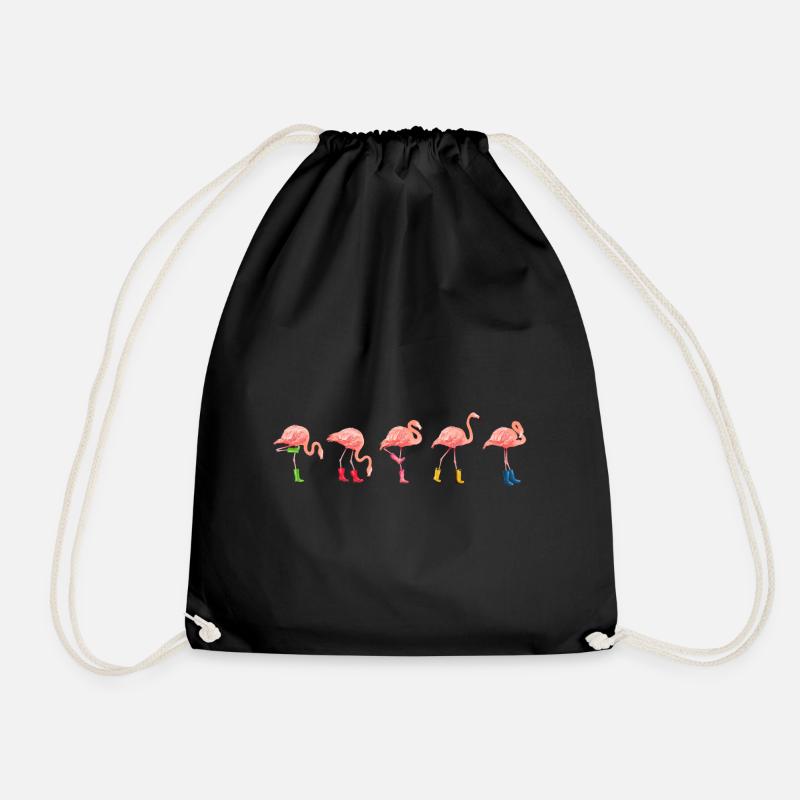 Flamingo Lover Gifts, Pink Flamingo - Drawstring Bag - black