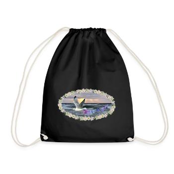 Mer fleurs art mouette coucher de soleil kitsch - Sac de sport léger - noir - Devant