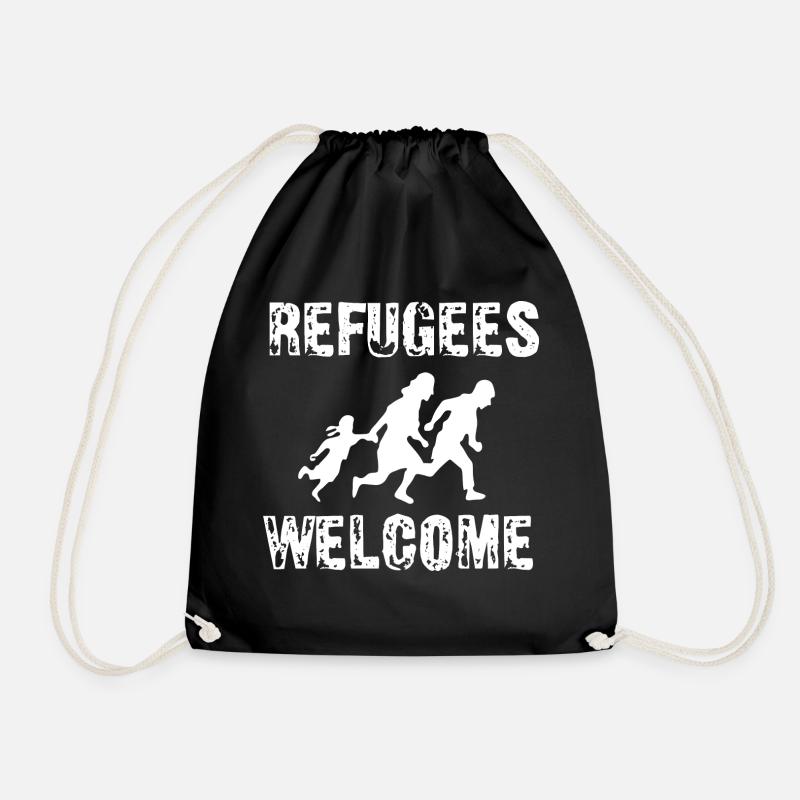 Refugees Welcome - Drawstring Bag - black