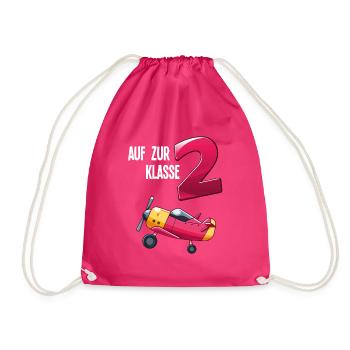 Schulkind 2. Klasse Flugzeug - Turnbeutel - Fuchsia - Vorne