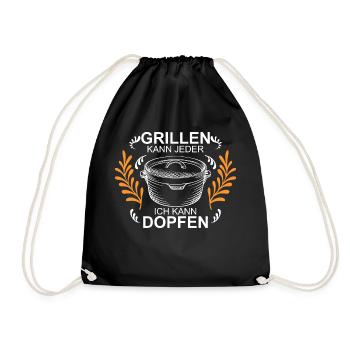 Dutch Oven Lustiger Spruch Dopfen Grillen kann - Turnbeutel - Schwarz - Vorne
