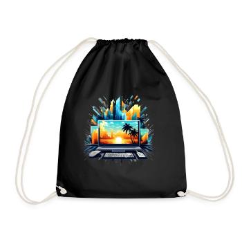 Cityscape, Sunset, Computer Chaos - Drawstring Bag - black - Front