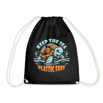 Keep The Sea Plastic Free Schildkröte Motiv - Turnbeutel - Schwarz - Vorne