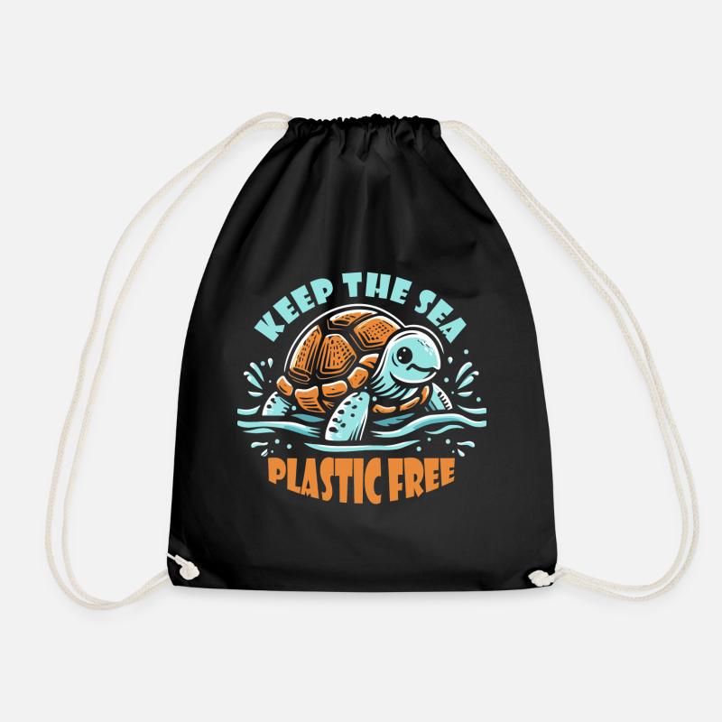 Keep The Sea Plastic Free Schildkröte Motiv - Turnbeutel - Schwarz