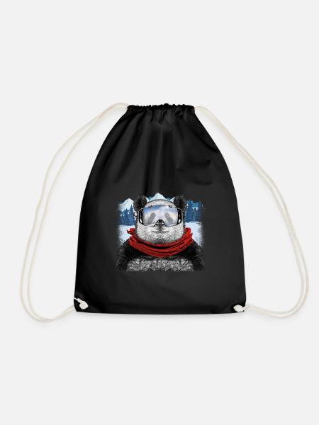 ski panda - Drawstring Bag - black