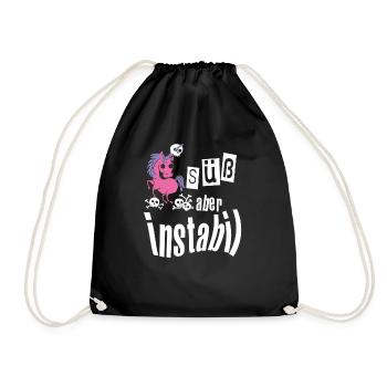 Süß aber instabil mit Einhorn freches Girly-Shirt - Turnbeutel - Schwarz - Vorne