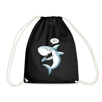 Cool Hi Hai I shark cartoon - Drawstring Bag - black - Front