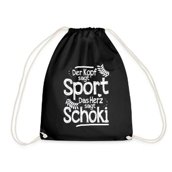 Lustiger Spruch Sport und Schokolade - Turnbeutel - Schwarz - Vorne