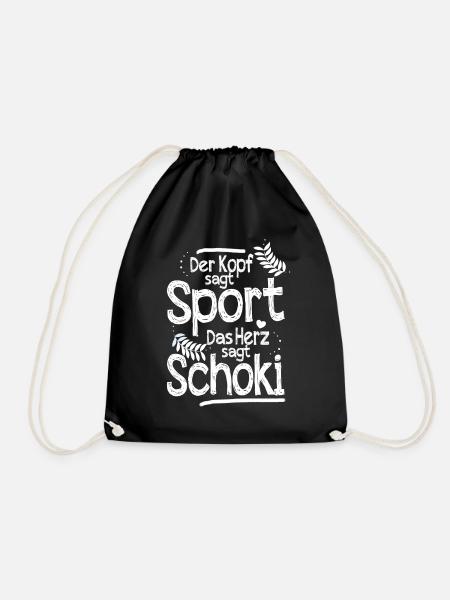 Lustiger Spruch Sport und Schokolade - Turnbeutel - Schwarz