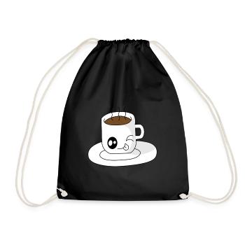 Süße Kaffeetasse mit rausgestreckter Zunge - Turnbeutel - Schwarz - Vorne