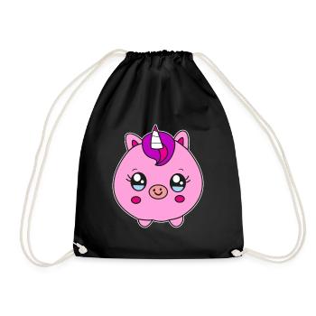 Kleines rundes Einhorn Schwein Kinder Geschenk - Turnbeutel - Schwarz - Vorne