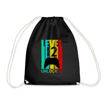 12 Birthday Gamer Level 12 Unlocked - Drawstring Bag - black - Front