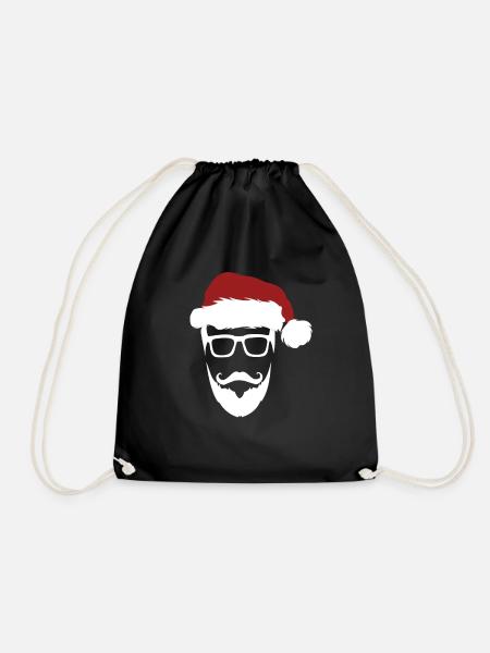 Santa Claus hipster beard glasses cap - Drawstring Bag - black