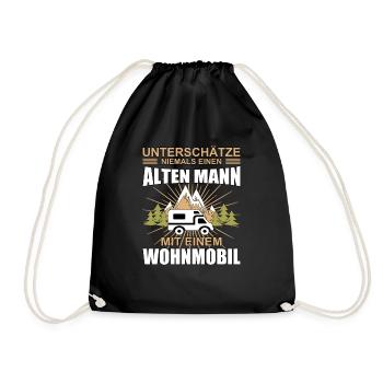 Alter Mann mit Wohnmobil Opa Rentner - Turnbeutel - Schwarz - Vorne