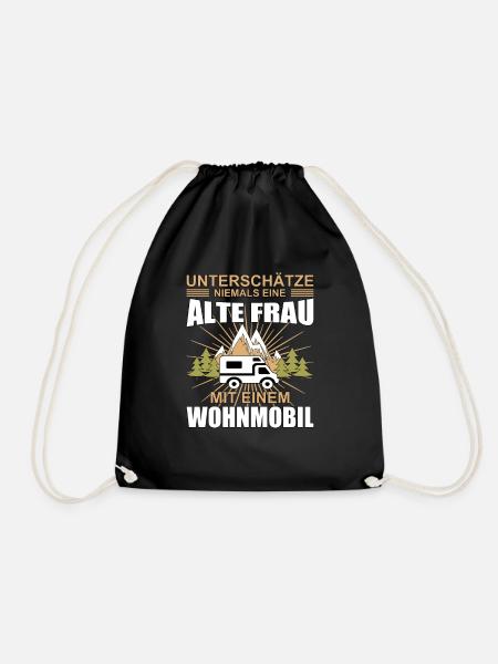 Alte Frau mit Wohnmobil Oma Rentnerin - Turnbeutel - Schwarz