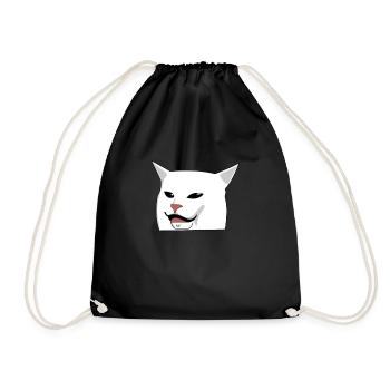 Katze Meme am Tisch - Turnbeutel - Schwarz - Vorne