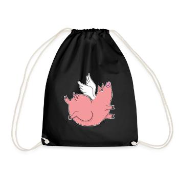 The pig piggy with wings gift idea - Drawstring Bag - black - Front