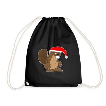 Biber Weihnachten Geschenkidee Weihnachtsgeschenk - Turnbeutel - Schwarz - Vorne
