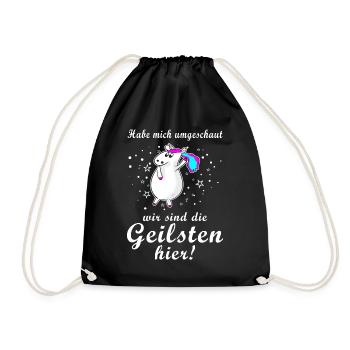 Einhorn die geilsten hier cooler Spruch Geschenk - Turnbeutel - Schwarz - Vorne