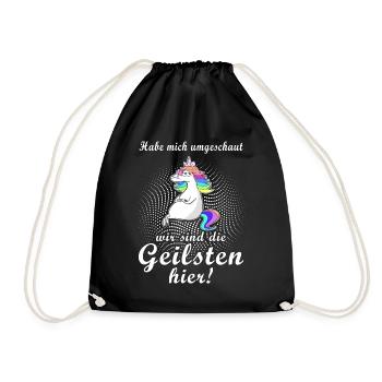 Einhorn die geilsten hier Geschenkidee Spruch - Turnbeutel - Schwarz - Vorne