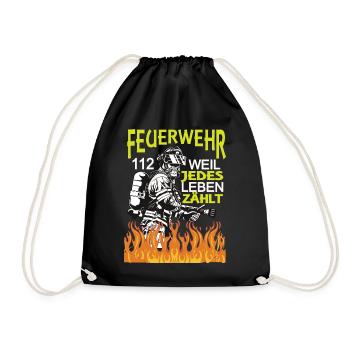 Feuerwehr,112. Weil jedes Leben Zählt. - Turnbeutel - Schwarz - Vorne