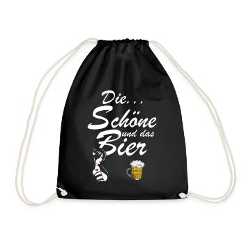 Die Schöne und das Bier Frau Geschenk Spruch - Turnbeutel - Schwarz - Vorne
