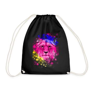 Lion art colorful lion head gift - Drawstring Bag - black - Front