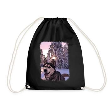 Husky im Schnee Gemälde Hund Porträt - Turnbeutel - Schwarz - Vorne