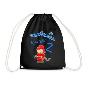 2 Kindergeburtstag mit Feuerwehrmann Geschenk - Turnbeutel - Schwarz - Vorne