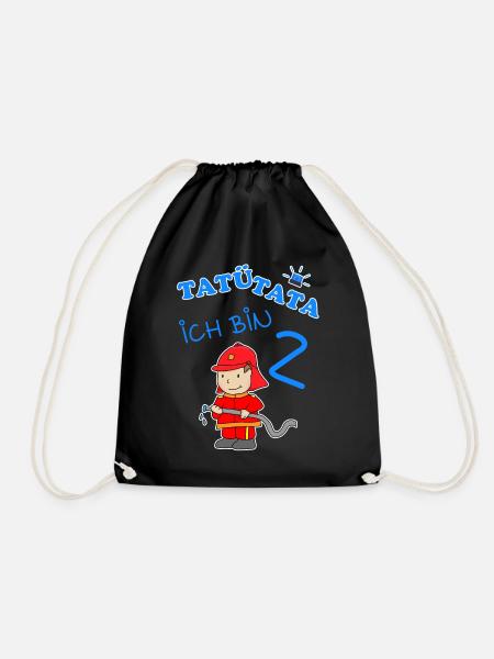 2 Kindergeburtstag mit Feuerwehrmann Geschenk - Turnbeutel - Schwarz