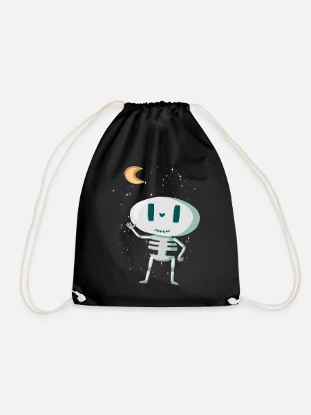Niedliches Skelett mit Mond und Sternen Halloween - Turnbeutel - Schwarz