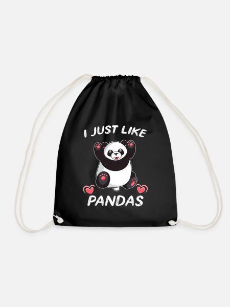 Cute panda i love pandas - Drawstring Bag - black