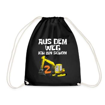 2. Geburtstag 2 Jahre Bagger ich bin schon 2 Jungs - Turnbeutel - Schwarz - Vorne